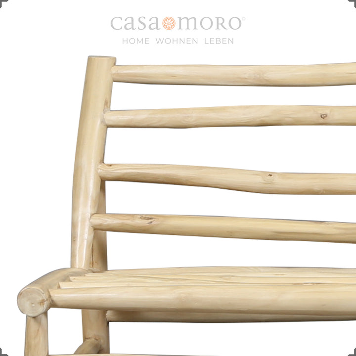 Teak tre-personers sofa 180 × 86 × 72 cm, stel af naturtræ med sæde- og rygpuder
