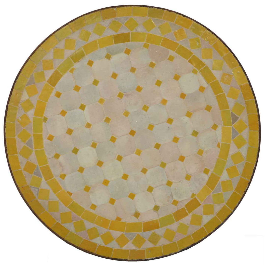 Sidebord smalt 45 cm med mosaik i gul og hvid, rund og håndlavet i Marokko