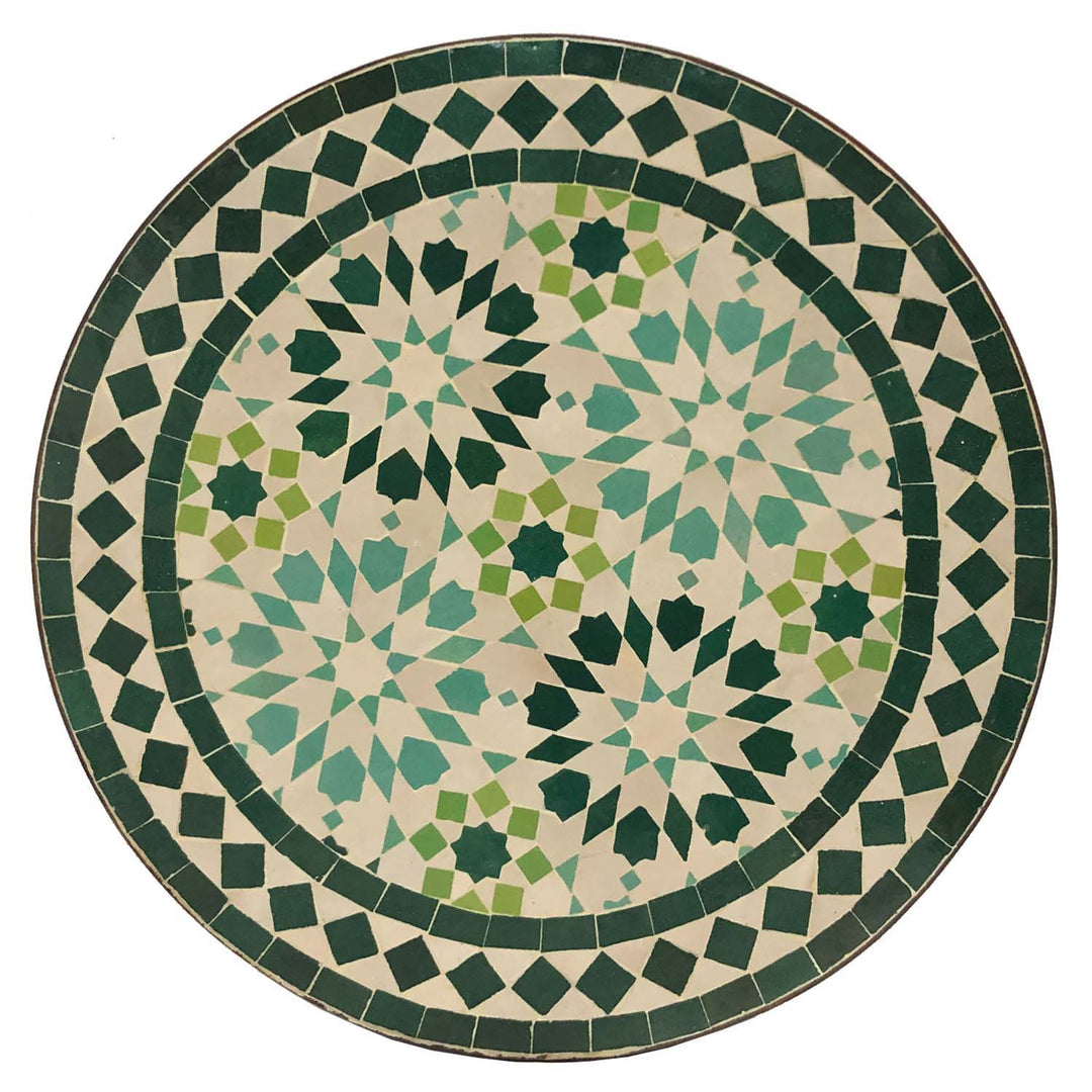 Sidebord rundt 45 cm med grøn-turkis mosaik, håndlavet i Marokko