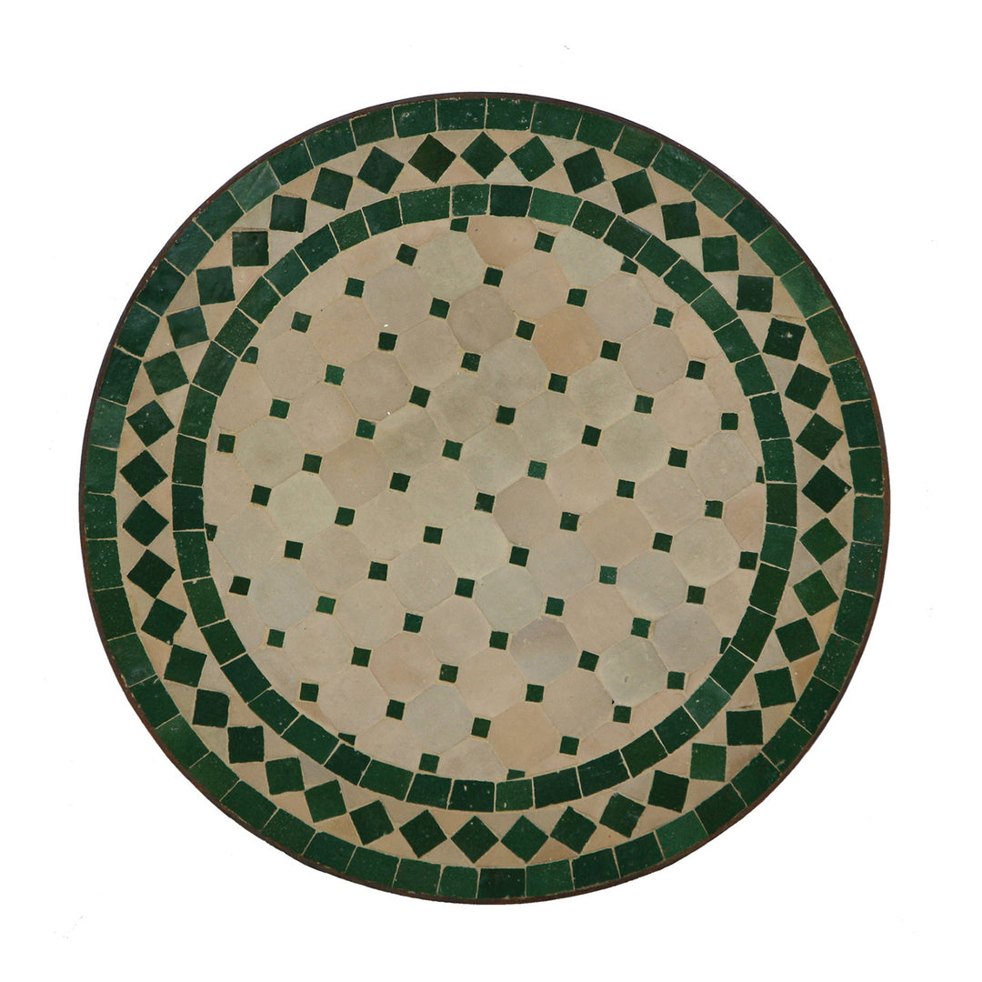 Sidebord lille rundt 45 cm med grøn zellige mosaik til stue eller altan