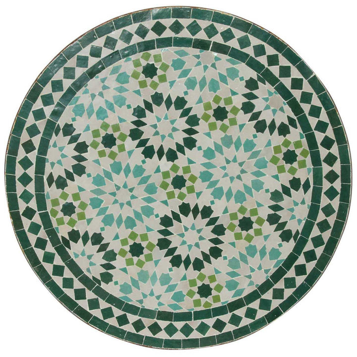 Bistrobord rundt 60 cm med grøn Zellige mosaik - håndlavet mosaikbord med klassisk stjernemotiv
