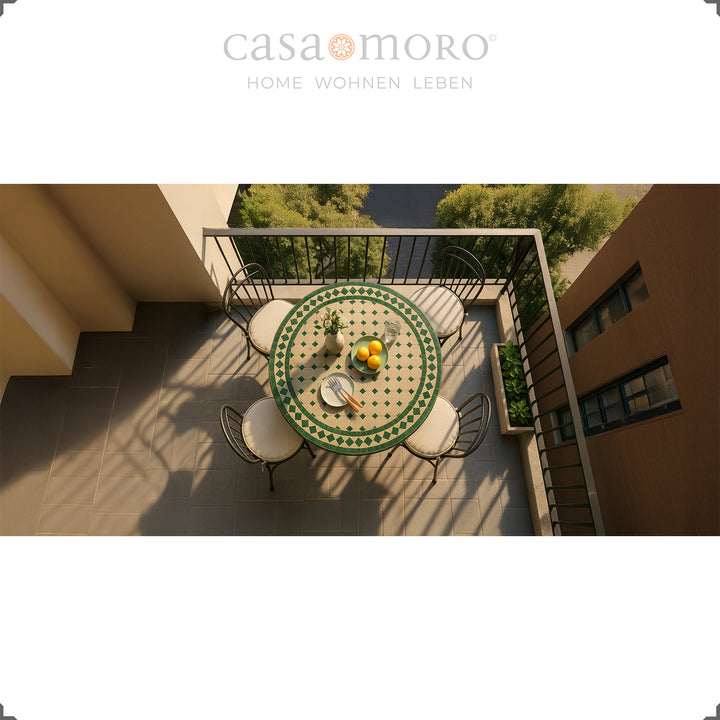 Rundt mosaikbord til spisestue og terrasse