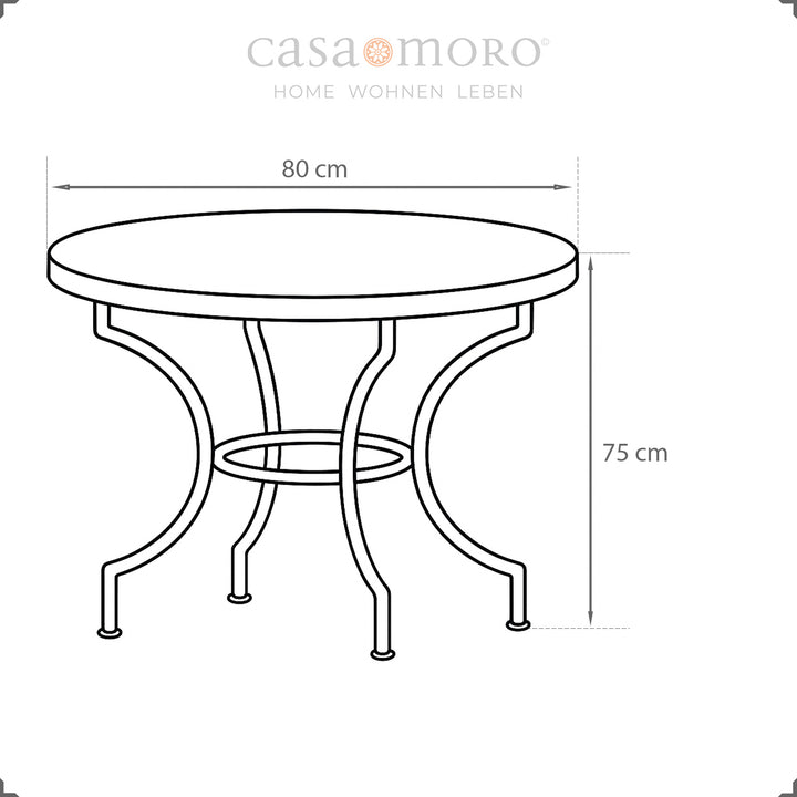 80 cm diameter, højde 75 cm - kompakt bord til små rum og terrasser" TITEL: "Mål: 80 x 75 cm