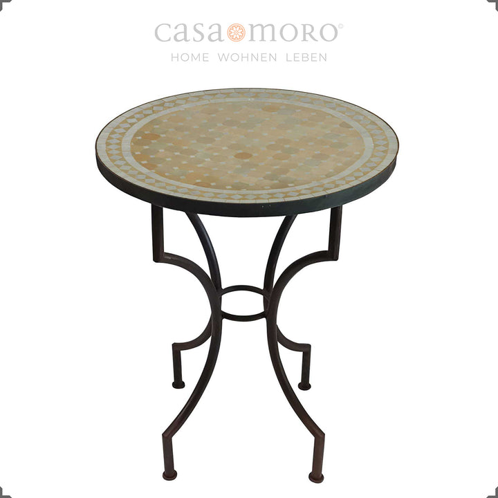 Rundt mosaikbord med en diameter på 60 cm - ideelt som altanbord, flisebord eller terrassebord