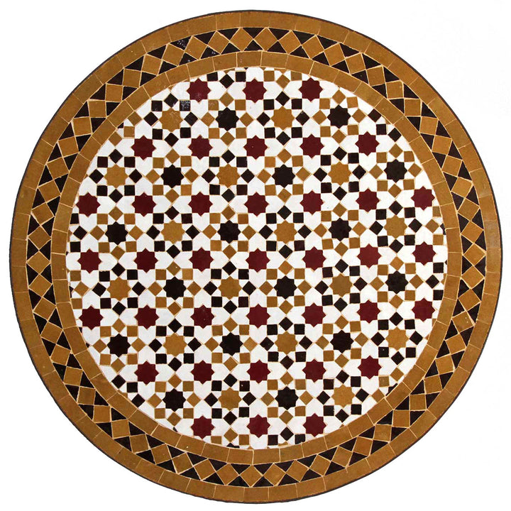 Balkonbord Ø 60 cm med Zellige mosaik i hvid, okker og bordeaux