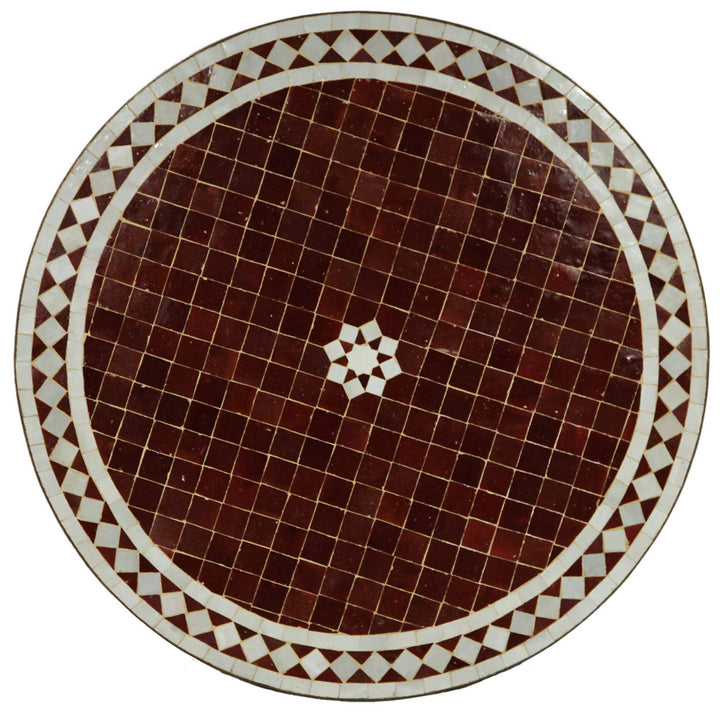 Rund mosaikplade Ø 60 cm i Bordeaux hvid med klassisk diamantmønster og stjernecenter