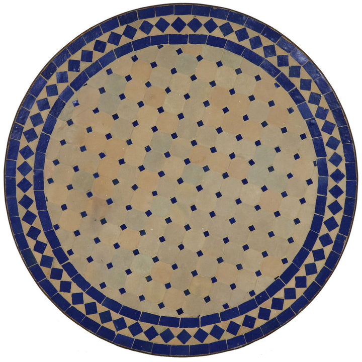 Havebord rundt 120 cm med håndlavet Zellige mosaik i blå og terracotta