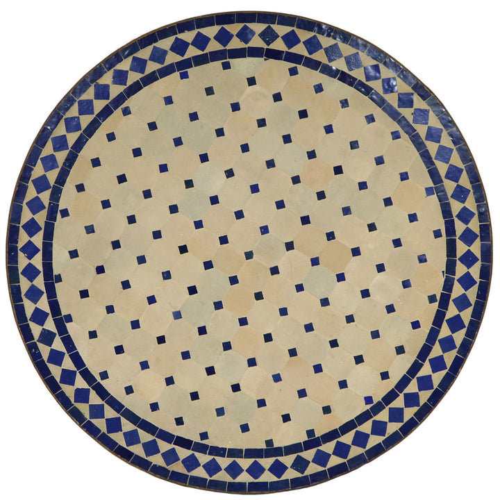 Havebord rundt 80 cm med håndlavet Zellige mosaik i blå og terracotta