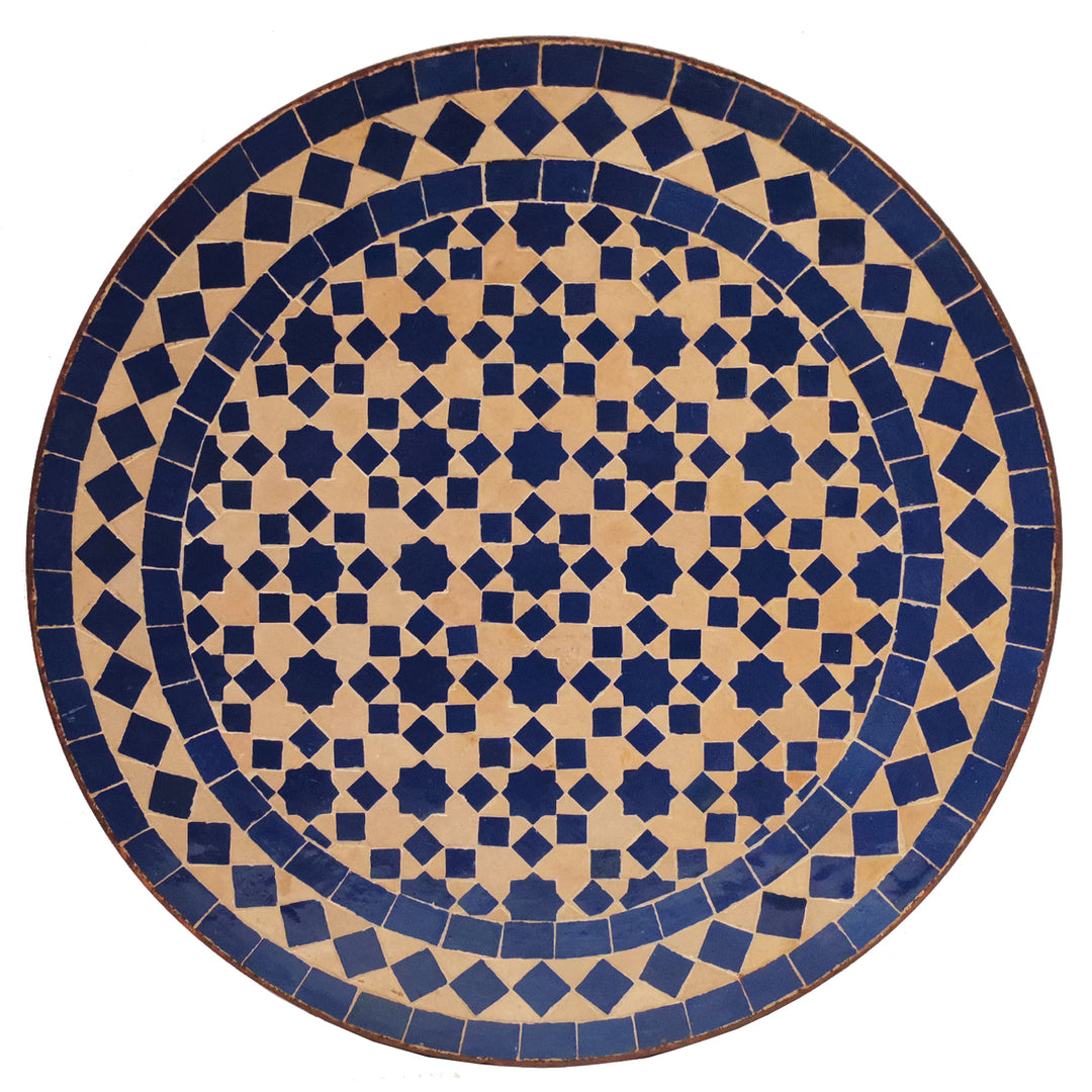 Mosaik sidebord Ø45 cm med dybblåt stjernemønster, håndlavet i Marokko