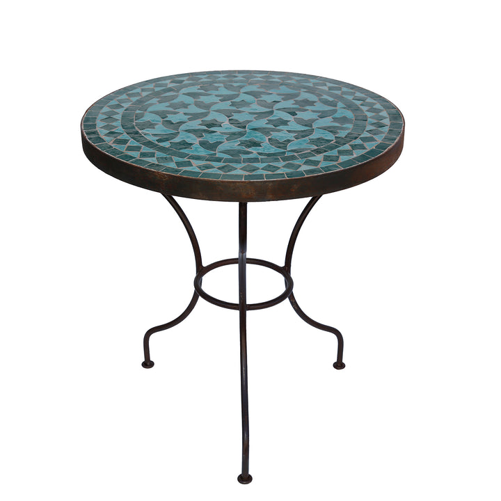 Rundt sidebord Ø 45 cm, højde 50 cm - smedejernsbord med orientalsk zellige mønster