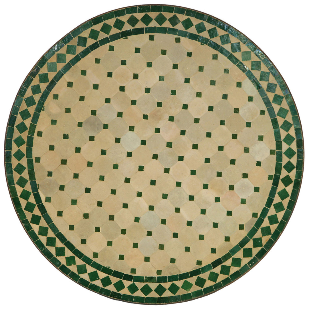 Mosaikbord rundt 80 cm med håndoplagte zellige fliser i grønt og terracotta