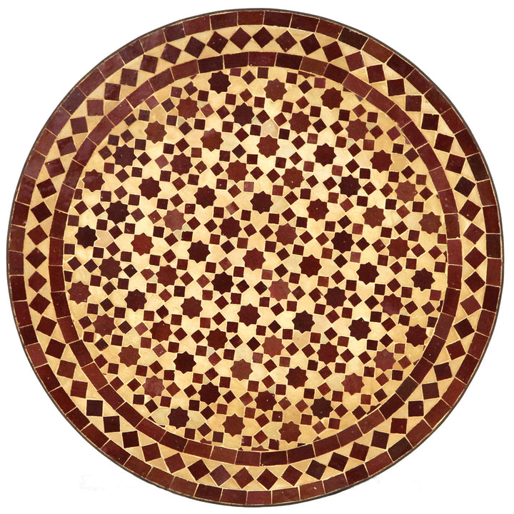 Mosaiktisch Rund mit Zellige-Mosaik in Bordeaux und Terracotta, Ø 60 cm