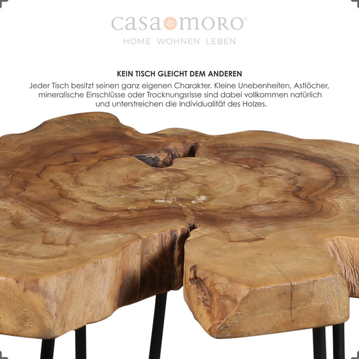 Rundt sidebord af teak, ca. 60 cm i diameter, med karakteristisk åre