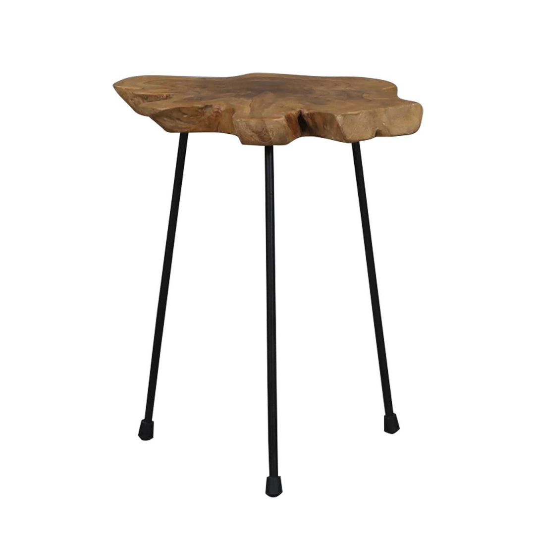 Rundt sidebord af teak med klar lak finish, mål 45x50 cm