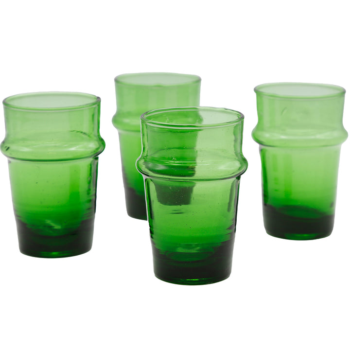 Cappuccinoglas sæt i grønt glas, 4 dele og mundblæst med synlige indeslutninger