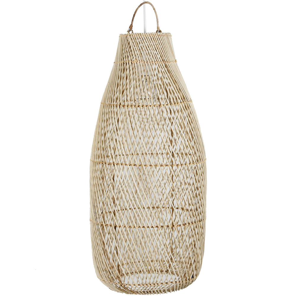 Stor, håndvævet loftslampe af naturrattan med fin struktur