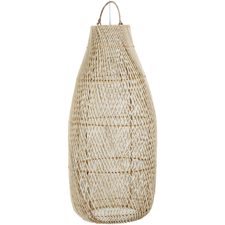 Stor, håndvævet loftslampe af naturrattan med fin struktur