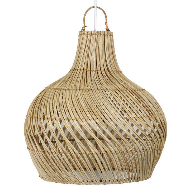 Naturlig rattan loftslampe med en organisk, håndvævet struktur og en blid dråbeform