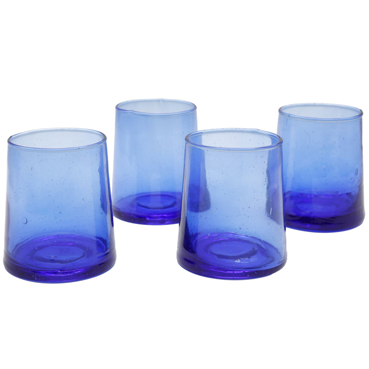 Dessertglassæt med 4, cocktailglas, longdrinkglas, iskaffe, cocktailglas, latte macchiato, glas, blå, mundblæst, håndlavet