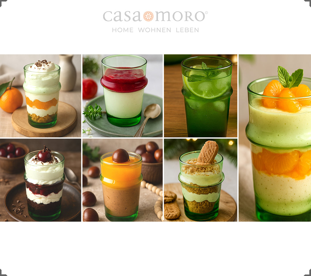 Fine desserter i grønt glassæt - stemningsfuldt tilberedt til fest eller hverdag