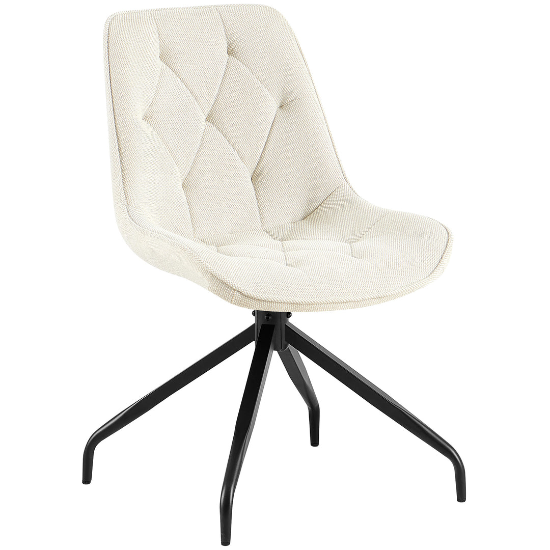 Polstret stol 360° drejelig i beige med sort metalstel - elegant spisestuestol med fin diamantquiltning og automatisk returfunktion