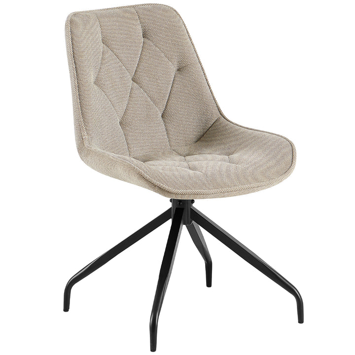 Polstret stol, der kan drejes 360° i brun med sort metalstel - moderne spisestuestol med diamantquiltning og ergonomisk sædeform