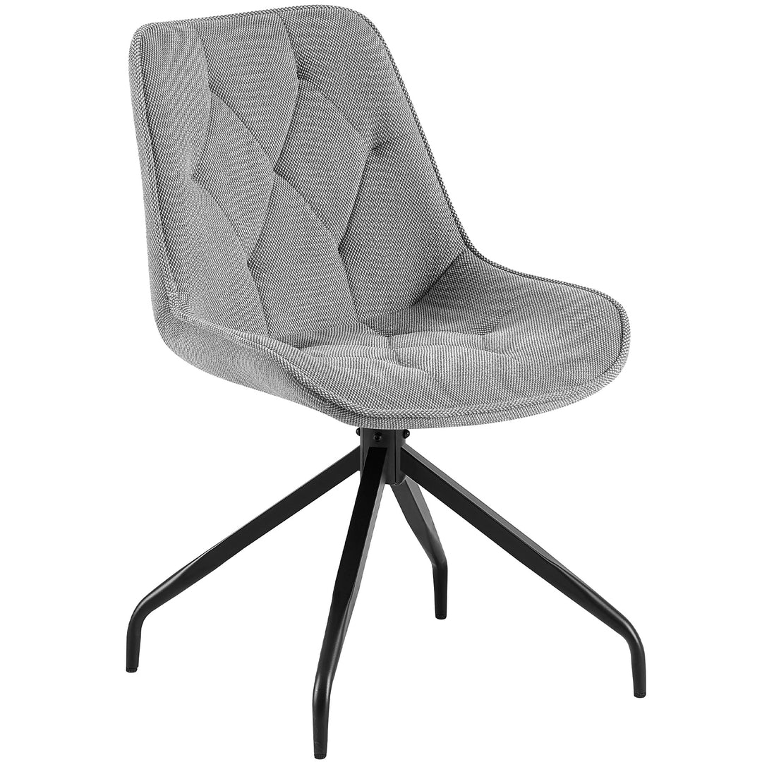 Spisestuestol med 360° drejefunktion i gråt og sort metalstel - moderne polstret stol med diamantquiltning og ergonomisk sædeform