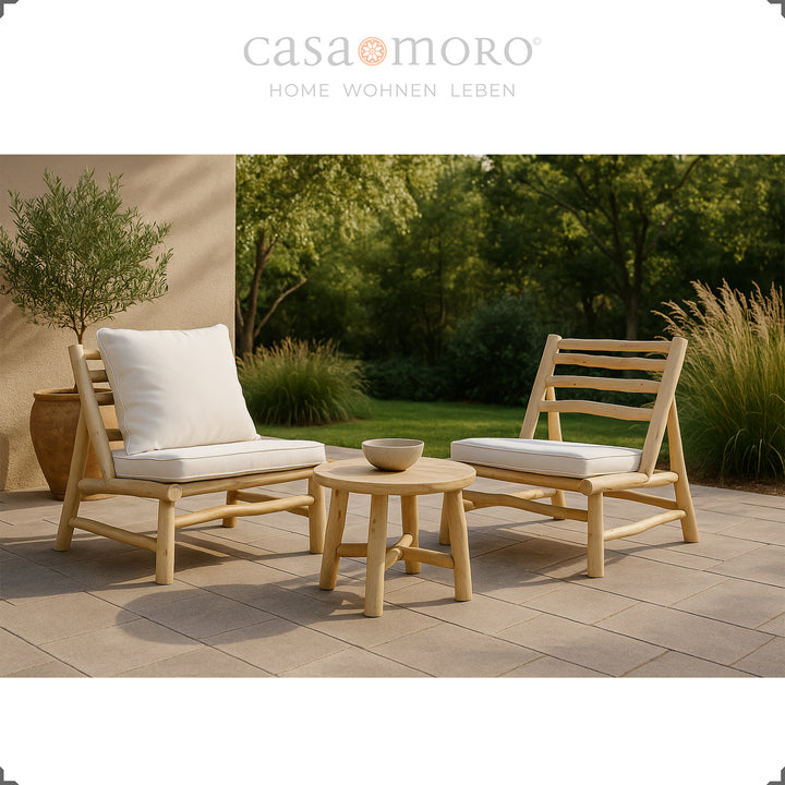 Teak lænestol sæt af 2 med hynder, lounge stil til haven, terrasse og altan