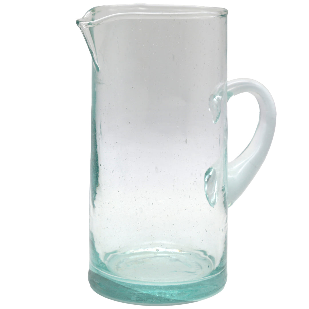 Karaffel af gennemsigtigt glas med hank - mundblæst og individuel