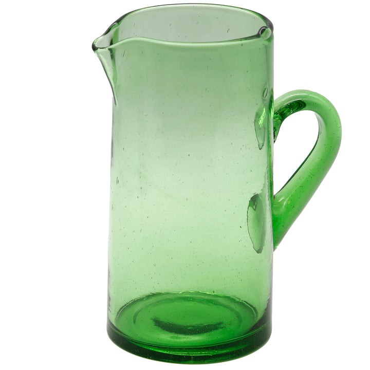 1-liters glaskaraffel med hank – grøn, håndblæst og nem at rengøre