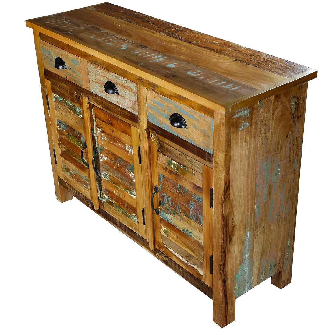 Vintage stil massivt træ highboard med skuffer og låger til stuen