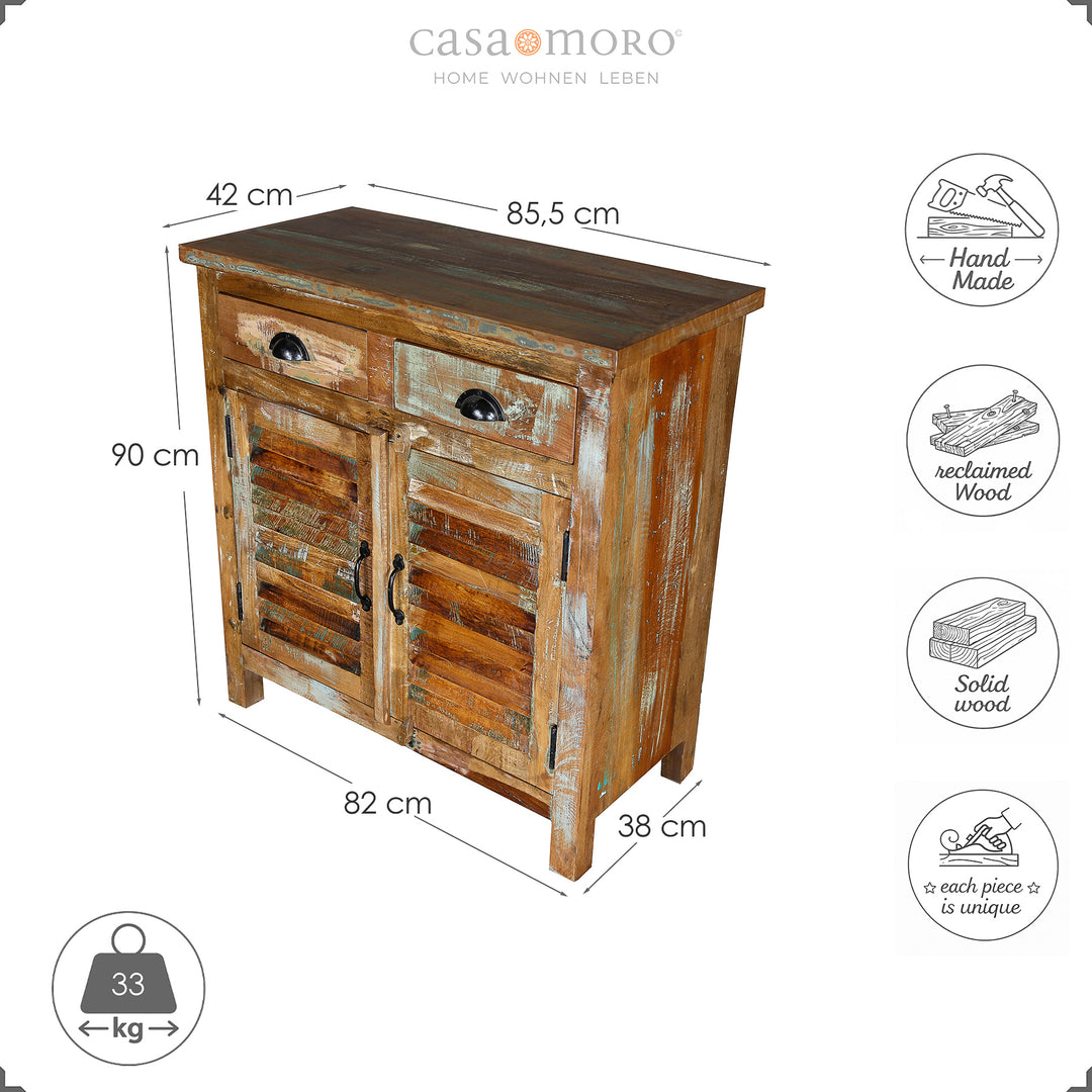 Målskitse af et highboard lavet af massivt træ, højde 90 cm, bredde 82 cm, dybde 38 cm, isoleret