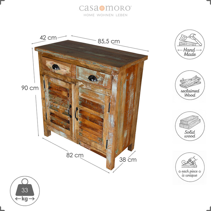 Målskitse af et highboard lavet af massivt træ, højde 90 cm, bredde 82 cm, dybde 38 cm, isoleret