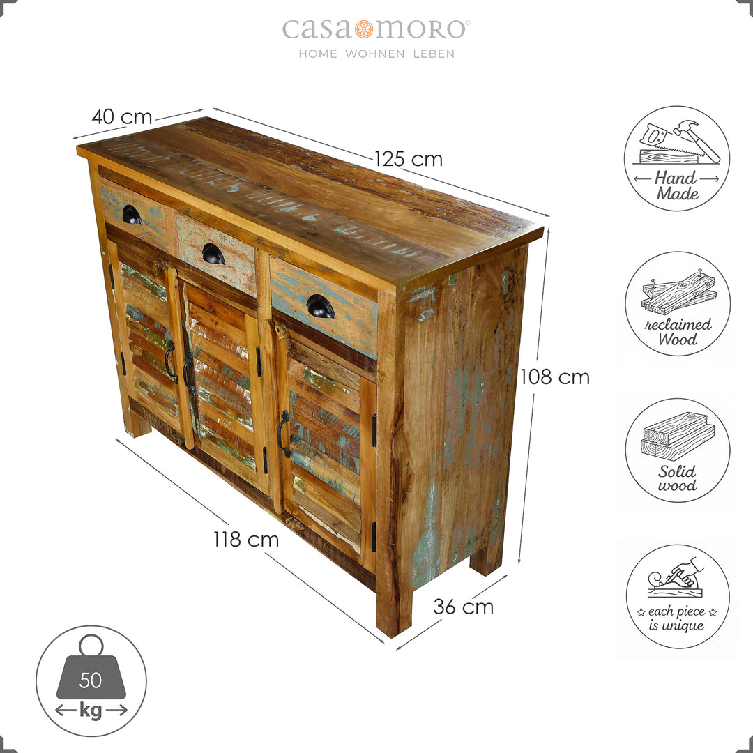Highboard lavet af massivt træ og genbrugstræ, 125 cm bred, 108 cm høj, vintage