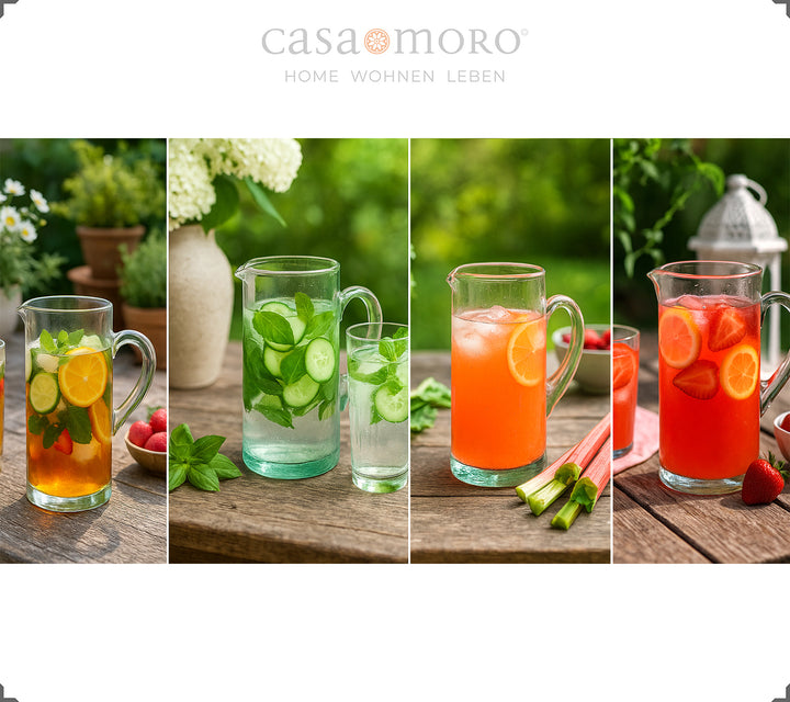 Transparent glaskaraffel - 1 liter volumen, med håndtag og tud