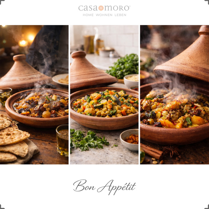 Marokkansk tagine 34 cm med lam, fisk og vegetariske varianter, aromatisk krydret