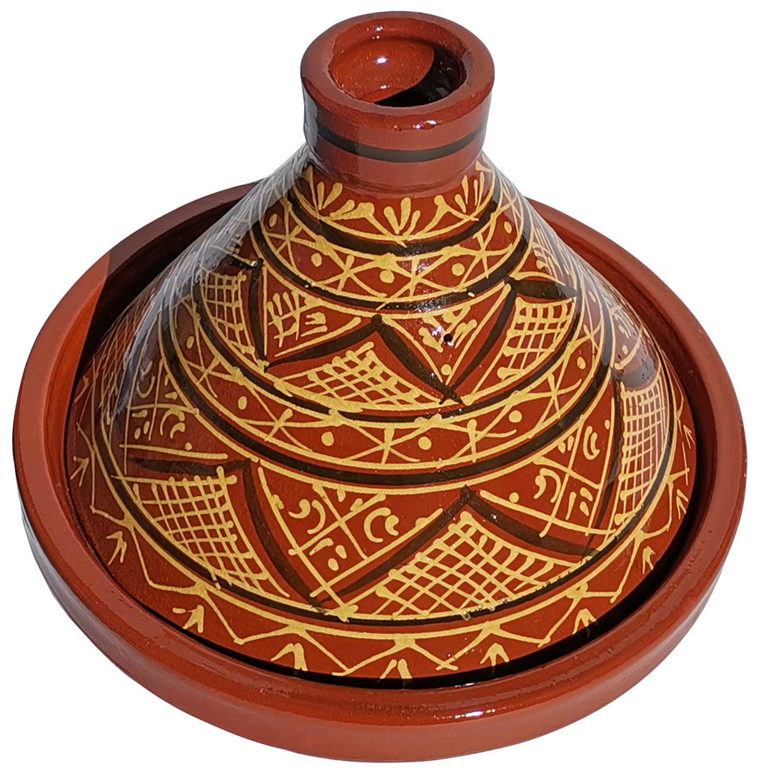 Glaseret marokkansk lertagine med hennadekoration, traditionel gryderet til aromatiske opskrifter