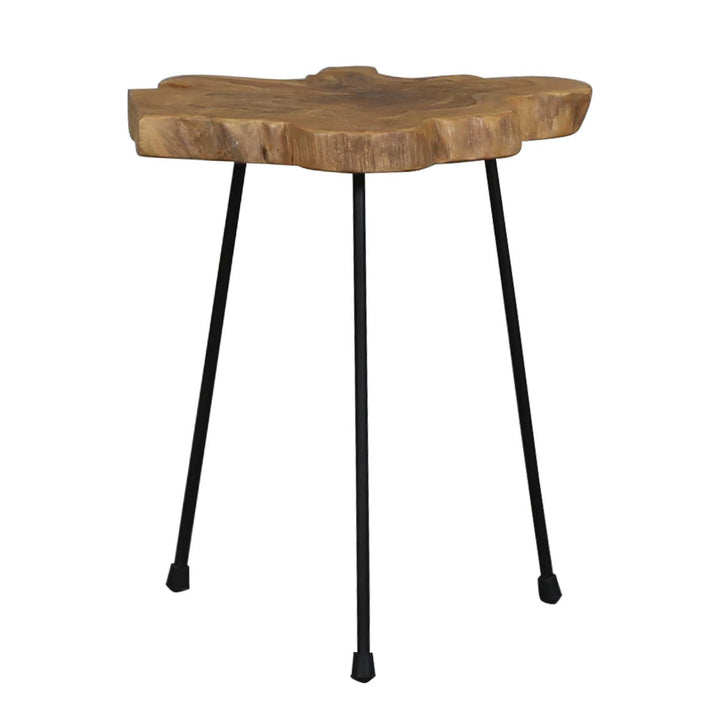 Plantestativ med massiv teak top på tre jernben