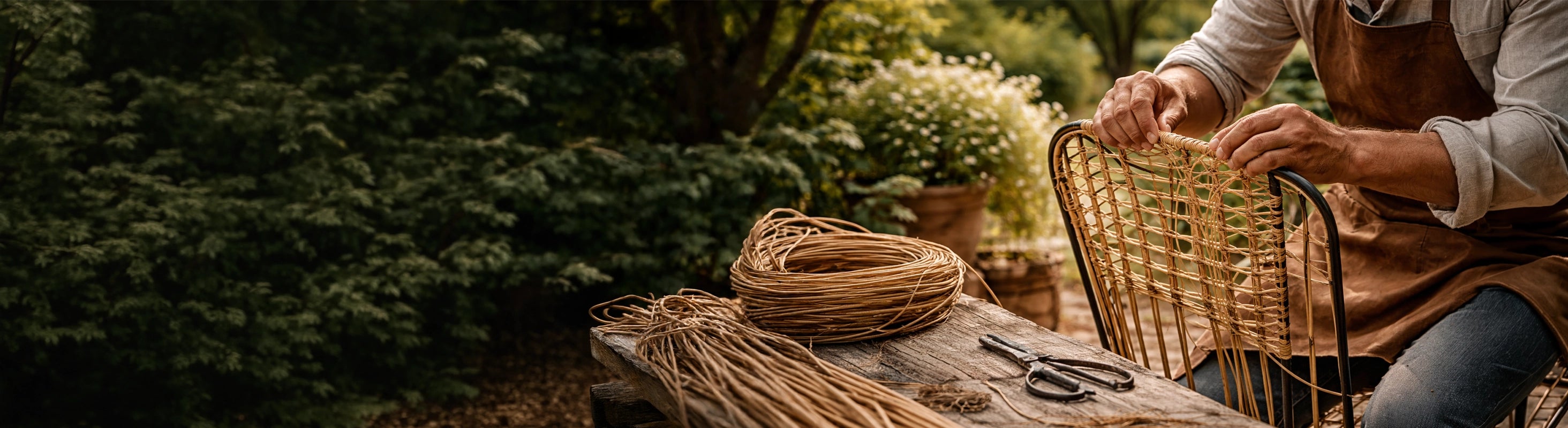 Rattan stole – Rattan stol med jernstel er håndvævet - håndlavede havestole lavet af naturmateriale til terrasser og altaner