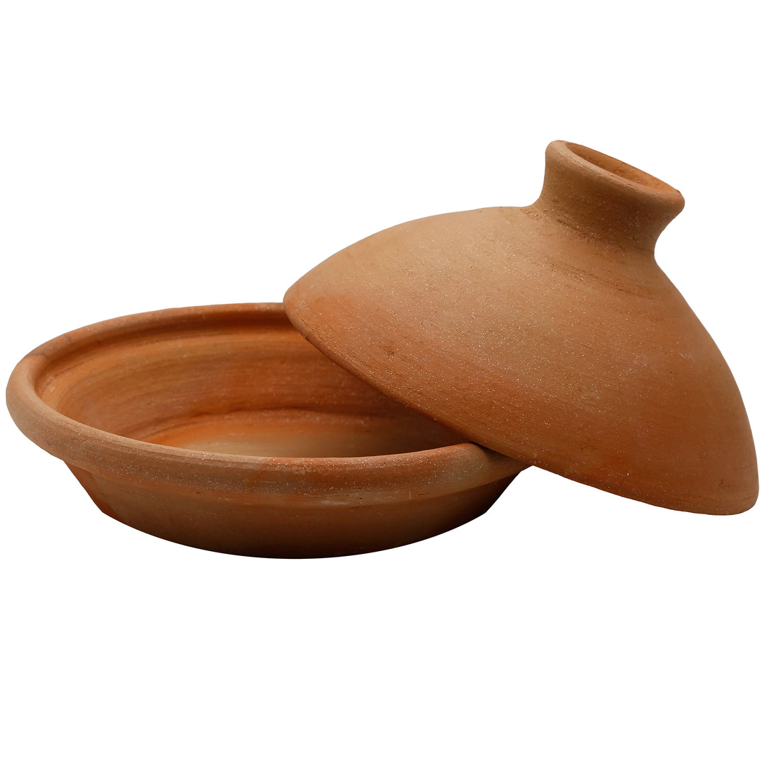 Tagine 25 cm lavet af ler og ler, uglaseret som en marokkansk gryderet 