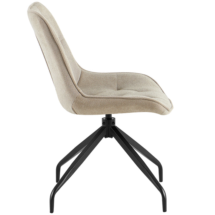 Set fra siden af den polstrede stol kan drejes 360° i brun med sort metalstel - ergonomisk form med blød polstring og elegant design